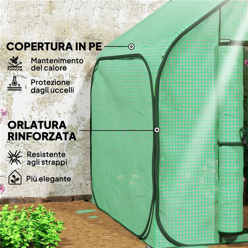SERRA A CASETTA PIEGHEVOLE CON INGRESSO A CERNIERA IN ACCIAIO E PE 150X148X148 CM VERDE
