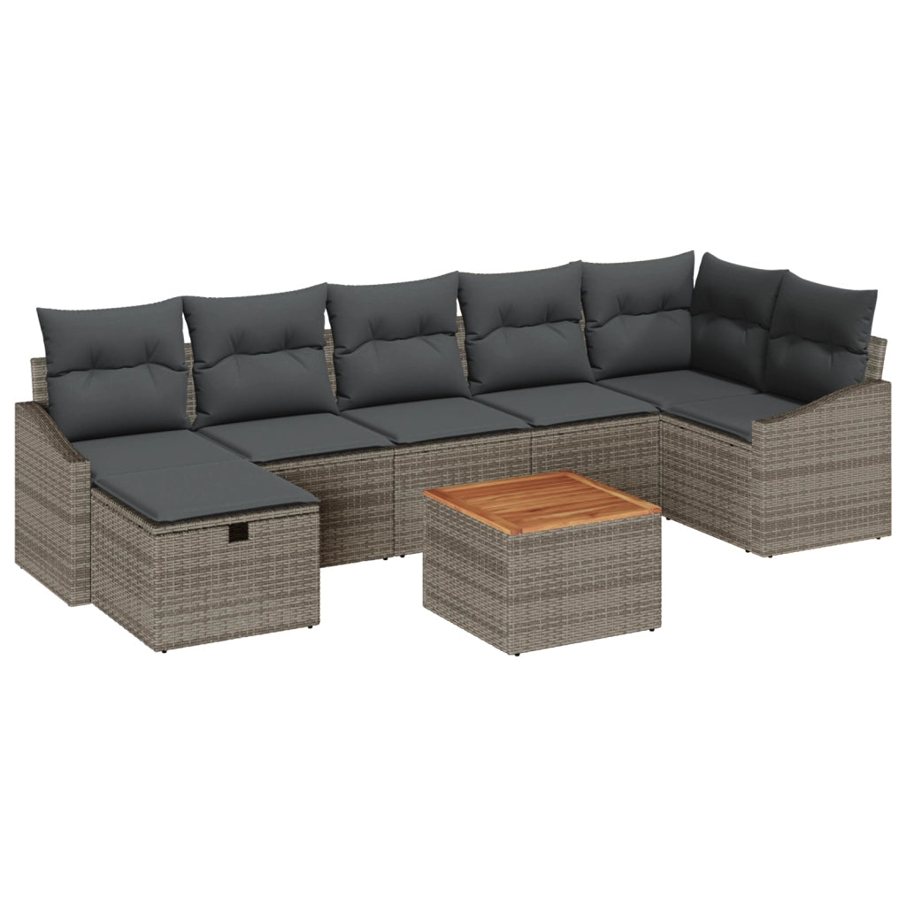 Set Divano da Giardino da 8 Pezzi con Cuscini Grigio Poly Rattan