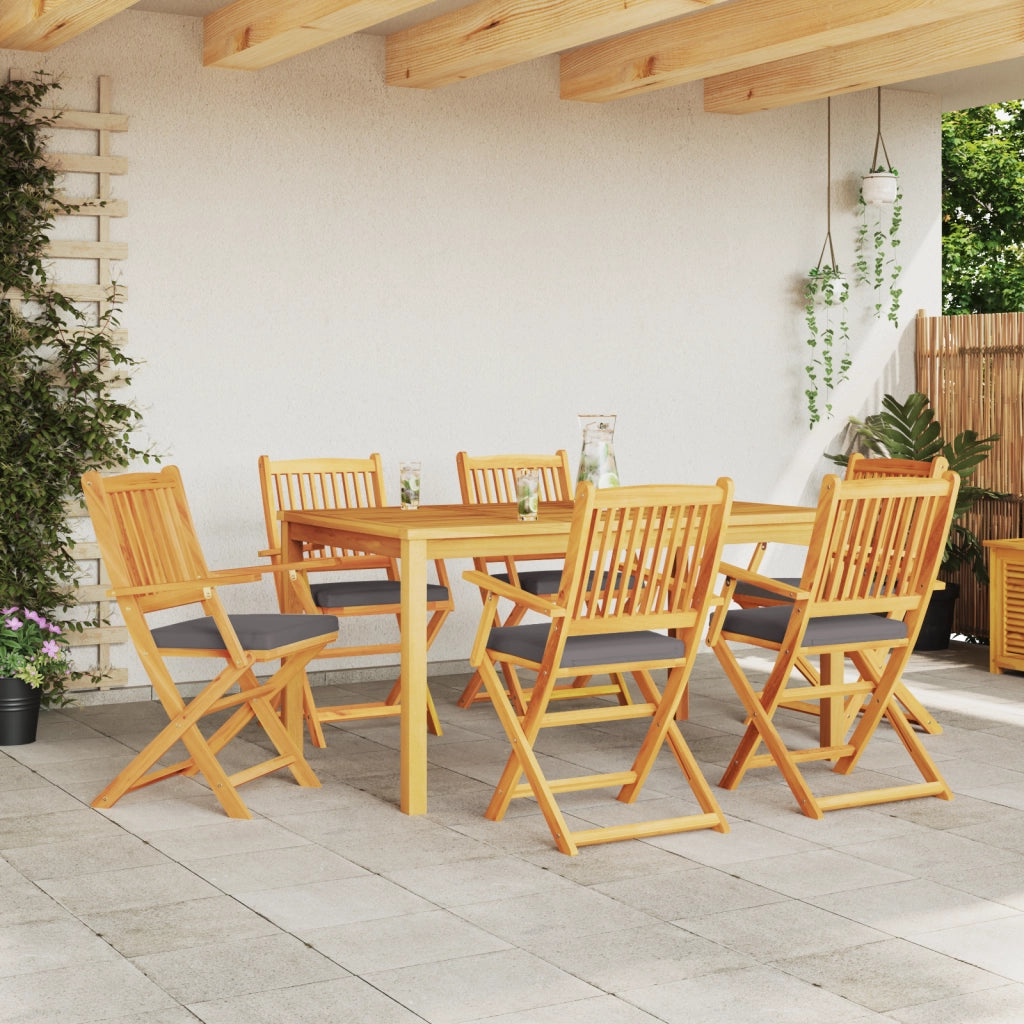 Sedia da Giardino Pieghevole  con Cuscino Grigio 6pz in Legno Massello di Acacia