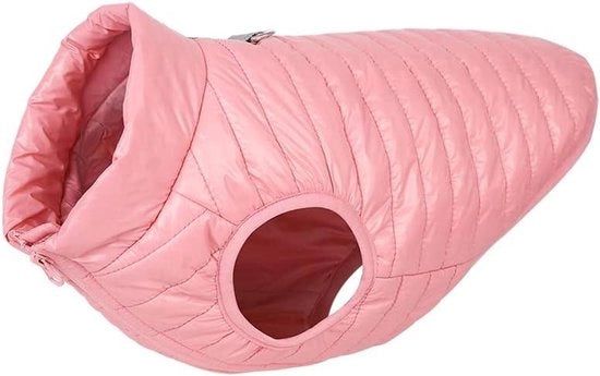 Giubbotto per cani invernale con D-ring, giacca calda per cani piccoli e medi - impermeabile e leggero - rosa in taglia M.