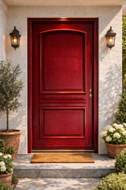 Porta d'ingresso in legno pieno, carene rosso RAL 3004, H,215xl,90 a spinta sinistra Cote Tableau senza maniglia