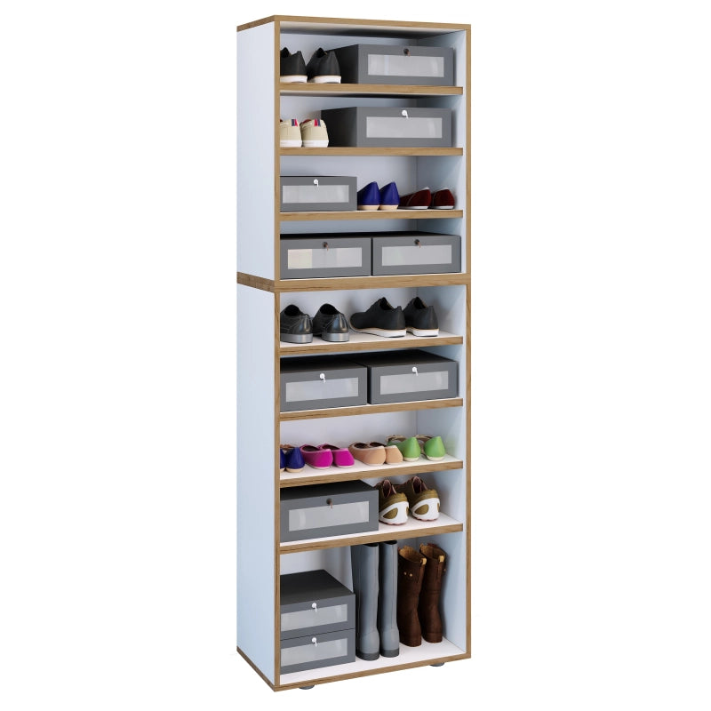 Super Scarpiera Legno H183 L60 P33 cm Armadio Porta Scarpe Salvaspazio con Ripiani Regolabili Colore Bianco