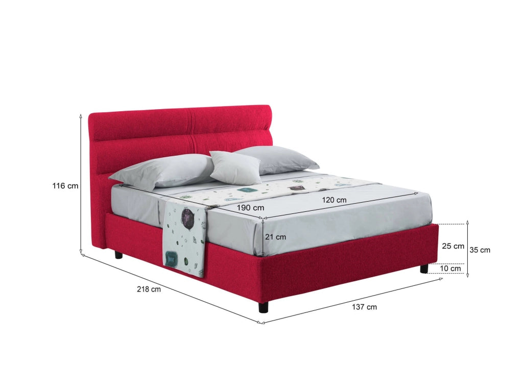 Briosco, Letto Piazza e Mezza Materasso Incluso Made in Italy, Rosso