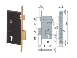 SERRATURA DA INFILARE A CILINDRO 2 MAND. BORDO QUADRO 5C110- - mm.70 (5C110700) - 1 pezzi CISA
