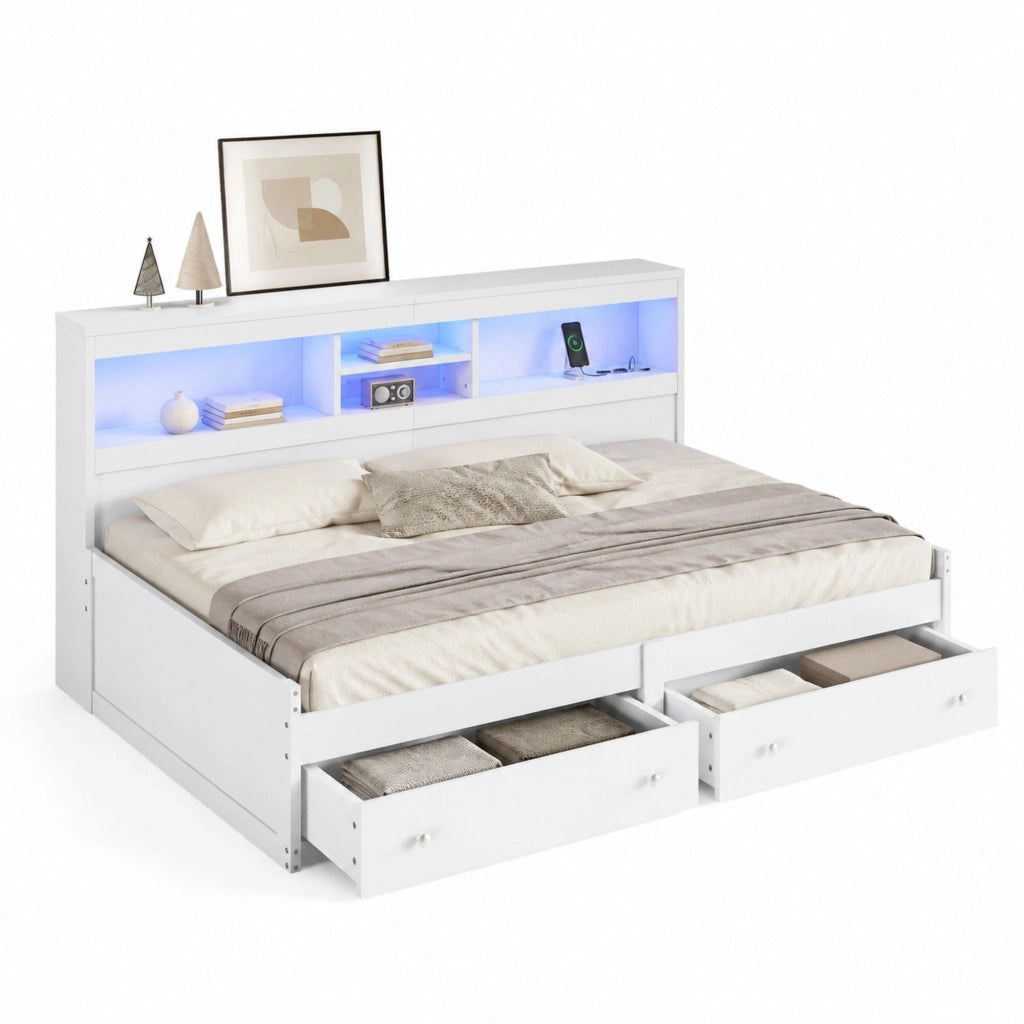 Tagesbett 90x200 cm con luce LED, USB e cassetti