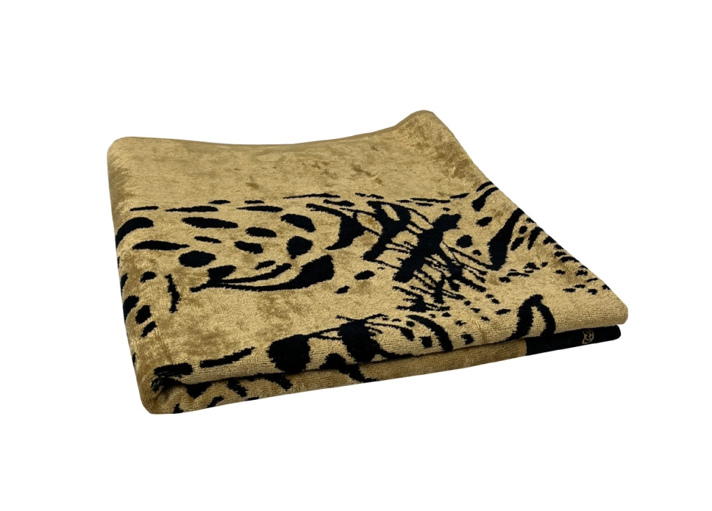 Telo Mare Jacquard Spugna Asciugamano Spiaggia Disegno Pantera - Telo Mare - Oro