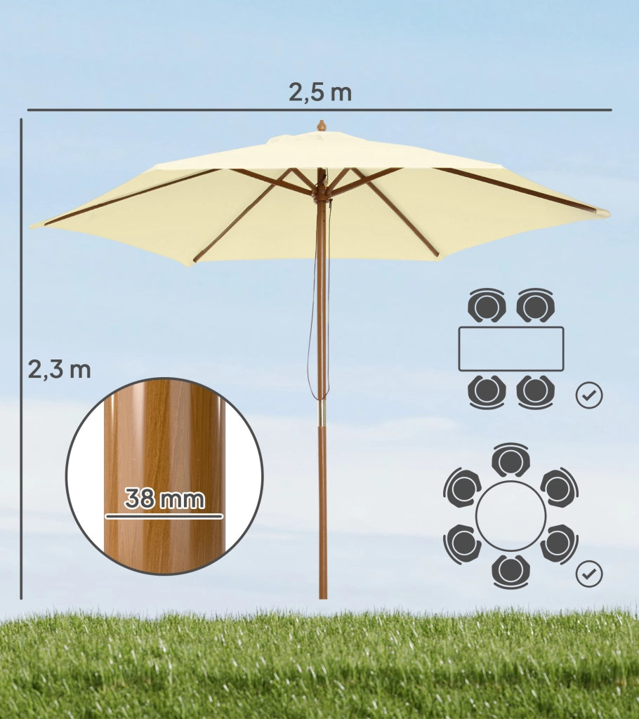 Ombrellone da giardino in legno ?250x230cm ¨C Xylo ¨C 6 varillas crema esterno