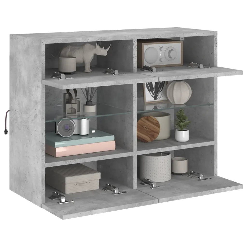 Mobile TV a Parete con Luci LED-Mobile TV a Muro Grigio Cemento 78,5x30x60,5 cm