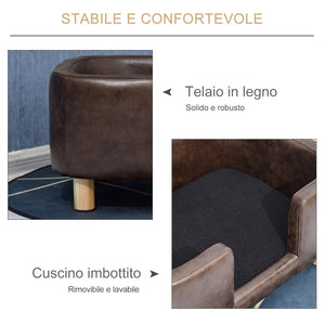 Cuccia Rialzata per Gatti e Cani 74x48,5x31 cm in Similpelle  Marrone Scuro