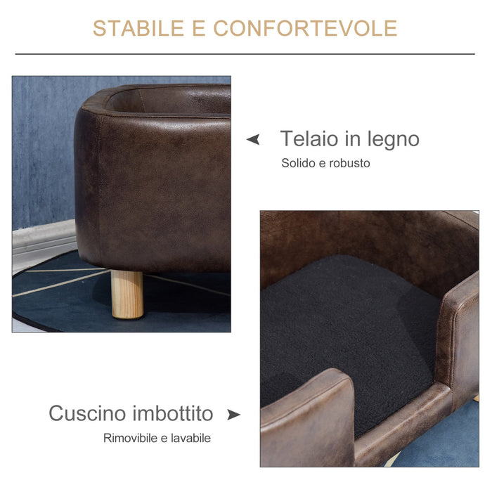 Cuccia Rialzata per Gatti e Cani 74x48,5x31 cm in Similpelle  Marrone Scuro