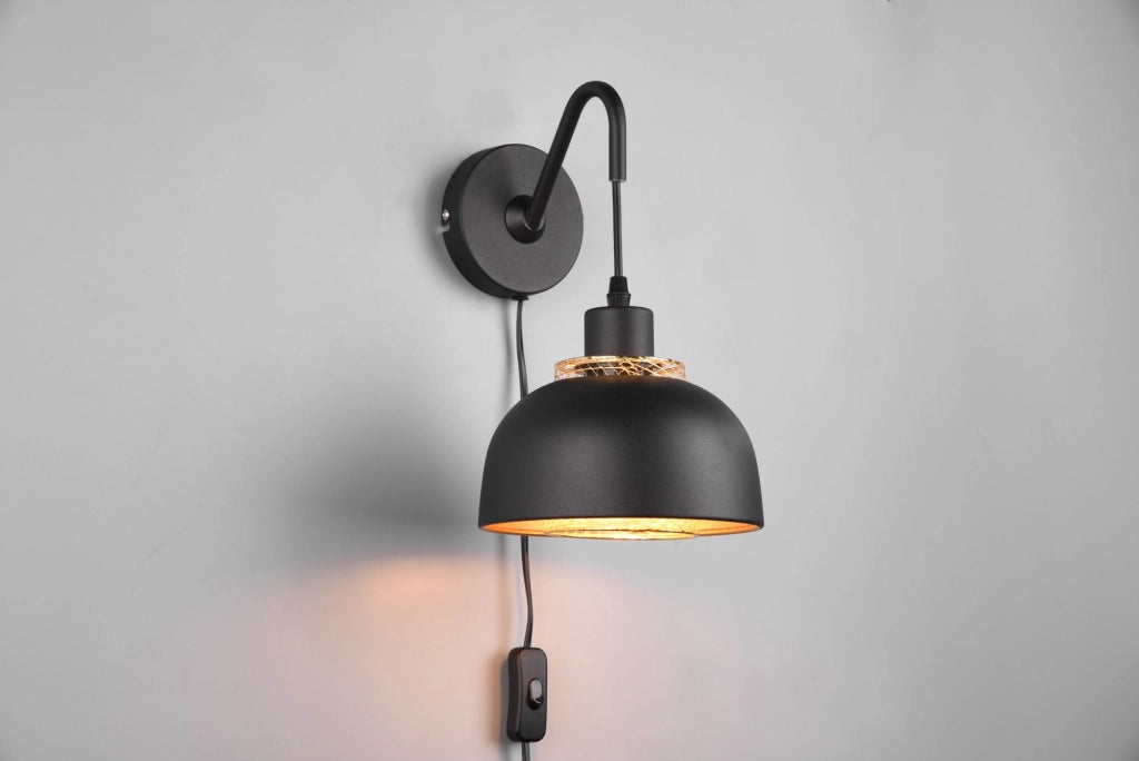 PUNCH APPLIQUE IN METALLO NERO E ORO H. 30CM 1 LUCE ATTACCO E27