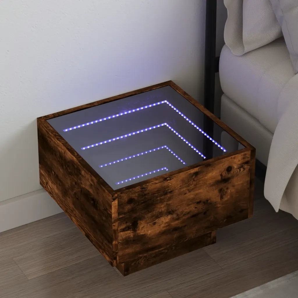 Comodino | Armadio da Notte | Mobiletto da notte con LED Infinity Rovere Fumo 40x40x30 cm