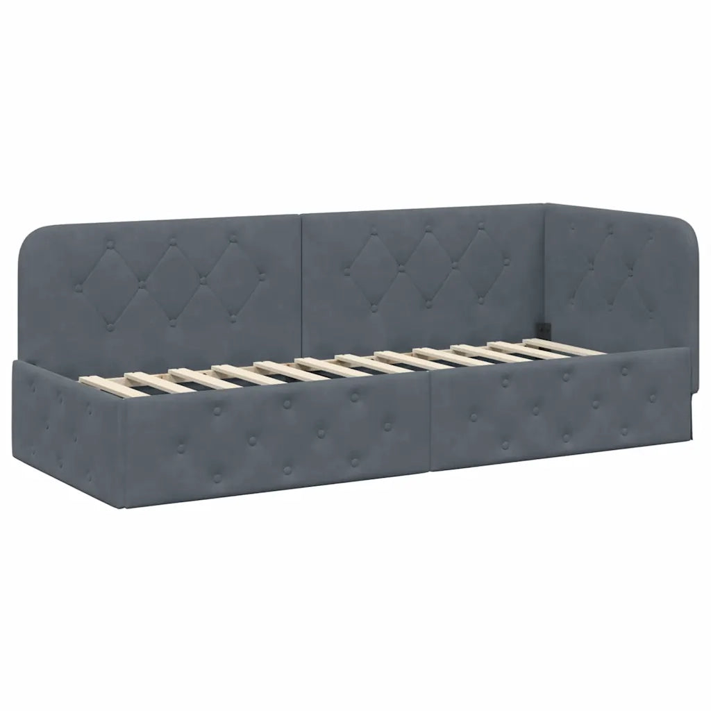 Letto singolo | Letto per adulti | Cornice del letto ad angolo Grigio scuro 80 x 200 cm Velluto