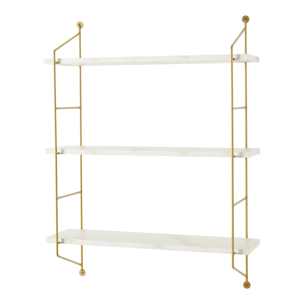 Scaffale da Parete Ösel a 3 Ripiani Regolabili 48 x 15 x 63.5 cm Effetto Marmo Bianco / Oro [en.casa]