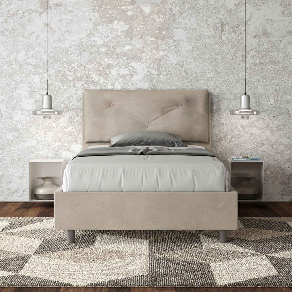 BS COM Letto una piazza e mezza con rete imbottito 130x200 microfibra sabbia Large