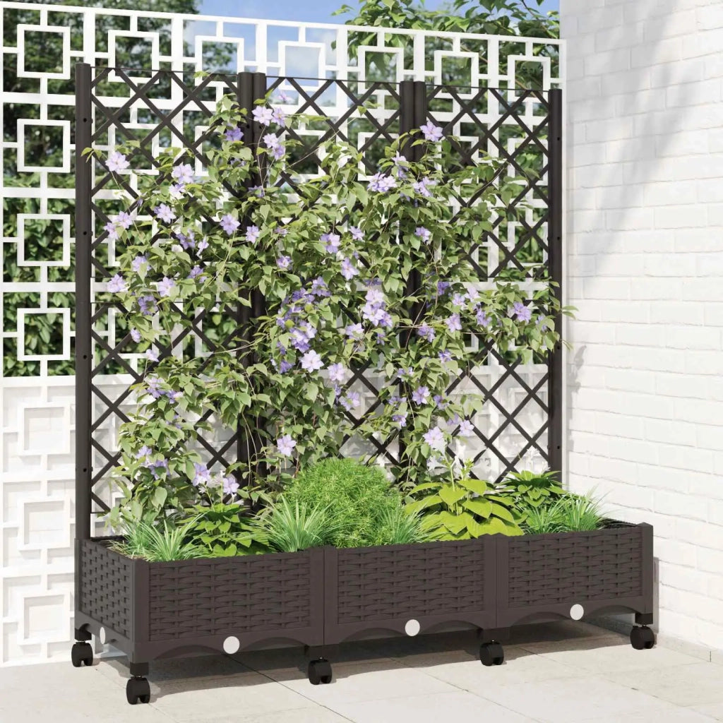 Vaso da giardino con grigliato e ruote Marrone PP 3423051