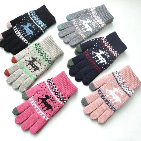 6 paia di guanti da Natale, guanti caldi invernali con imbottitura di fleece e guanti spessi a maglia, jacquard a tema renna e albero di Natale con schermo touchscreen