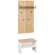 Entryway Organizer with Shoe Bench. Shoe Rack. Hall Tree with 4 Hooks. Coat Rack for Hallway. White and Natural