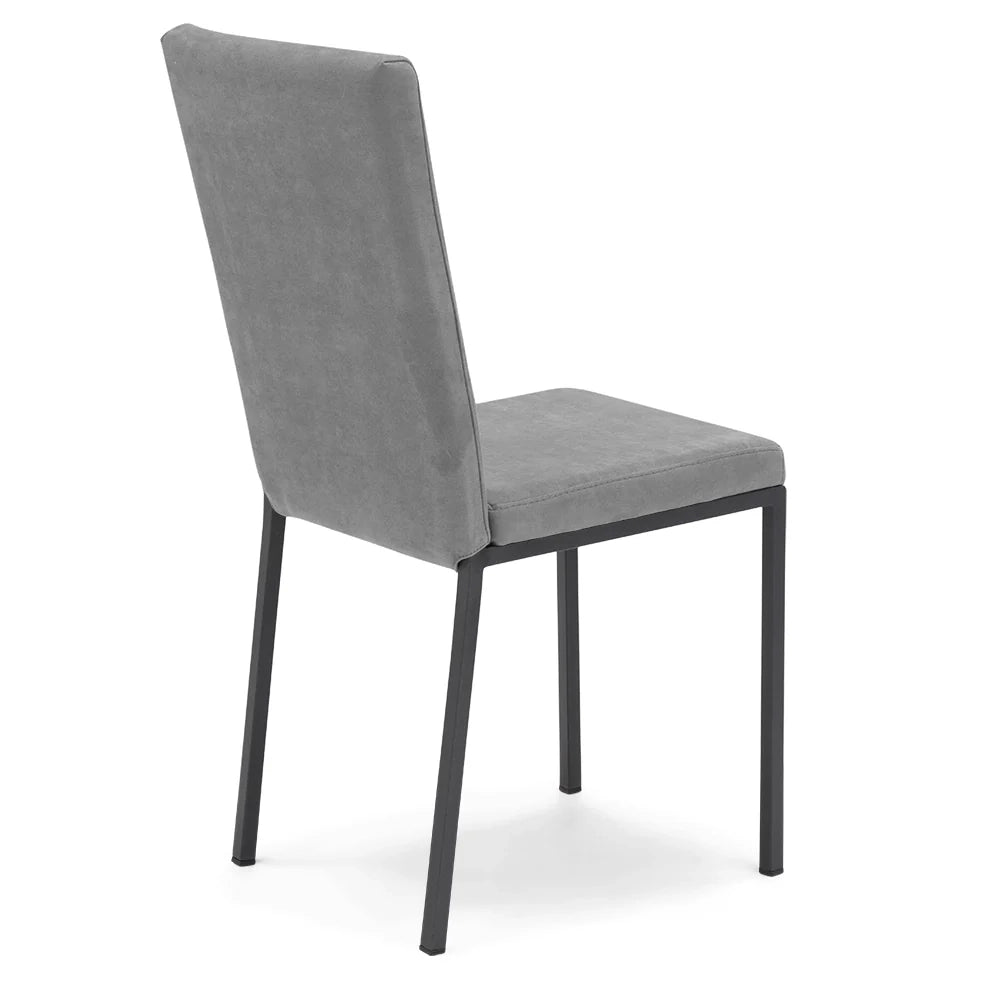 Set 2 sedie imbottite LICYA PLUS, ideale per sala da pranzo, soggiorno, ufficio, tessuto scamosciato colore Grigio con struttura Ghisa, Design moderno
