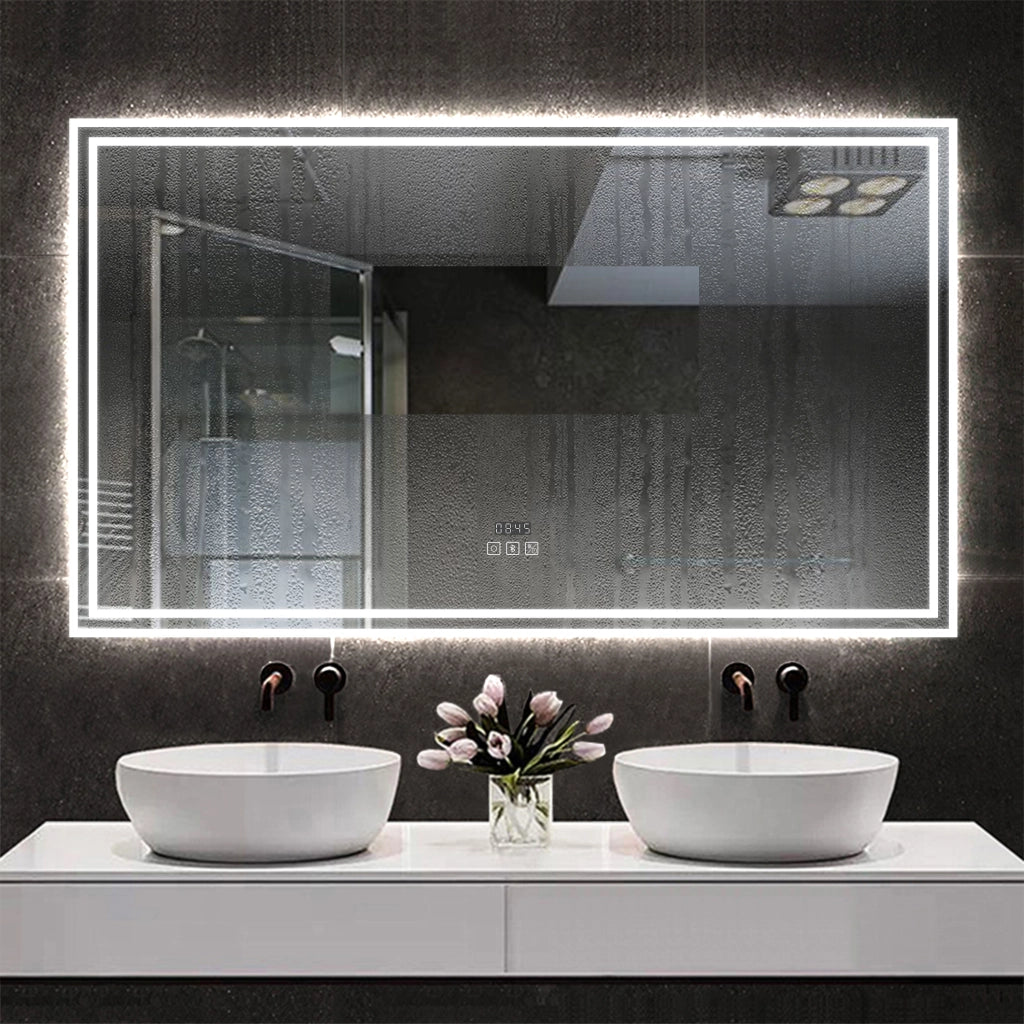 Specchio da bagno Aica LED 160 x 80 cm + Orologio + Bluetooth + luminosità regolabile tricolore