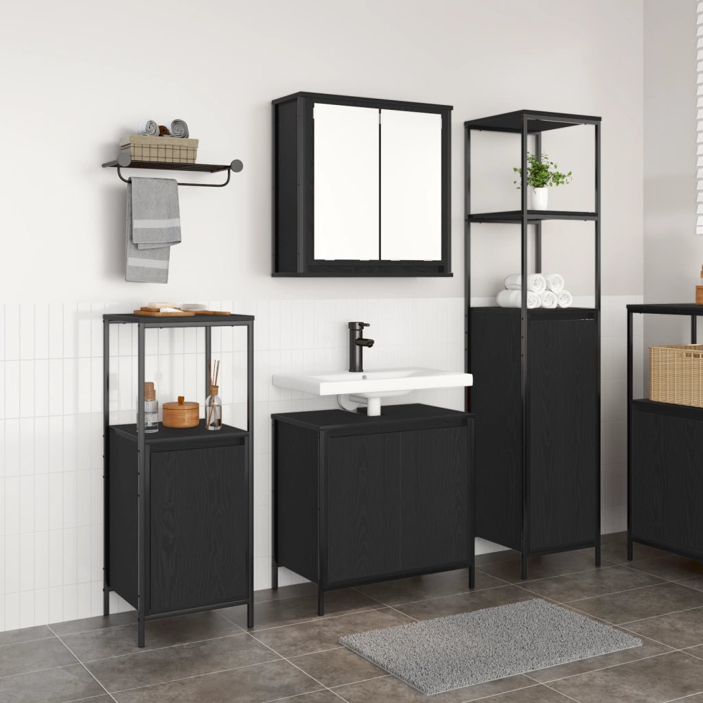 Set di Mobili per Bagno a 3 Pezzi Quercia Nera Legno Ingegnerizzato