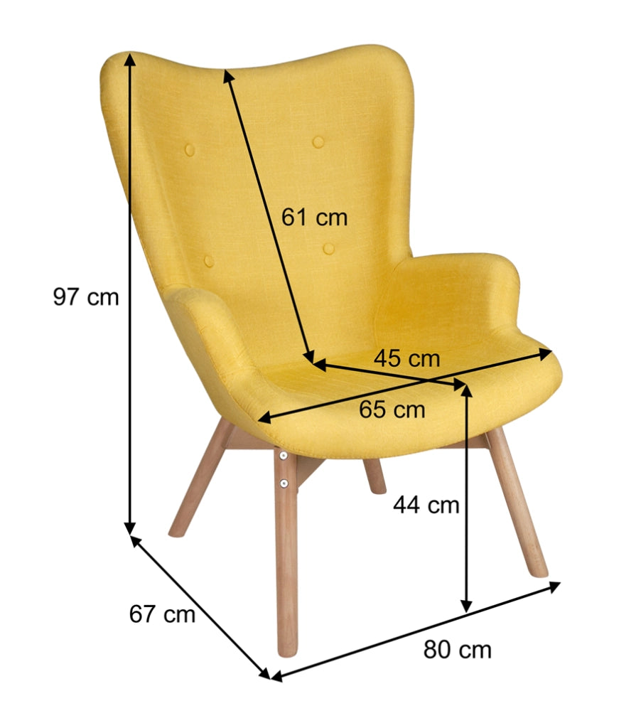 Poltrona gialla con pouf poggiapiedi in stile scandinavo con piedi in legno - PLSG16PL