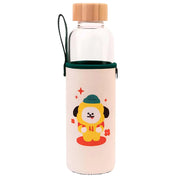 Borraccia in vetro riutilizzabile da 500 ml con motivo CHIMMY e custodia Bianco / Verde Line Friends BT21