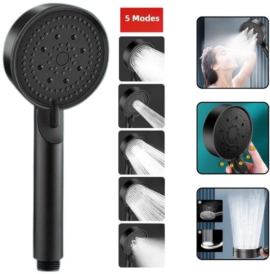 Douchekop a 5 posizioni - Adattabile con alta pressione - Economia d'acqua - Funzione di massaggio - Grande getto d'acqua per doccia - Accessorio per la doccia della camera da bagno
