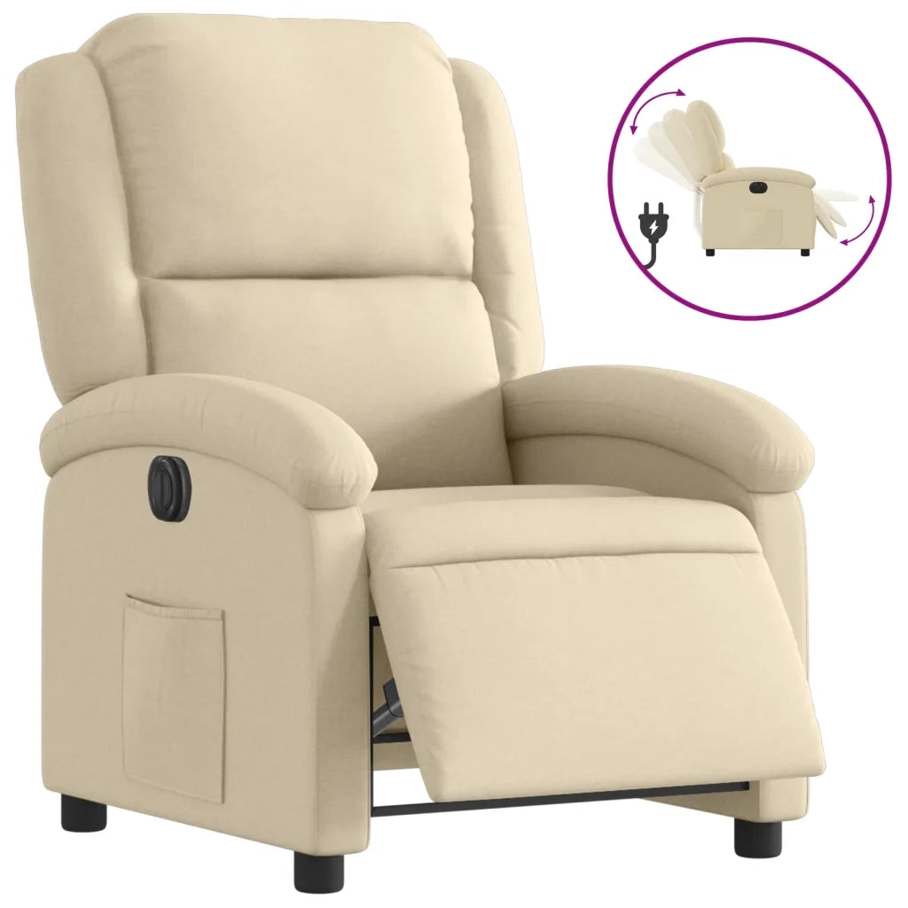 Poltrona | Sedia Relax Elettrica Reclinabile Crema in Tessuto
