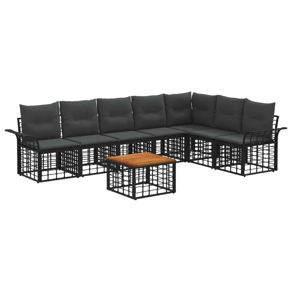 Set di divani da esterno 8 pcs Nero e Grigio scuro Poliestere