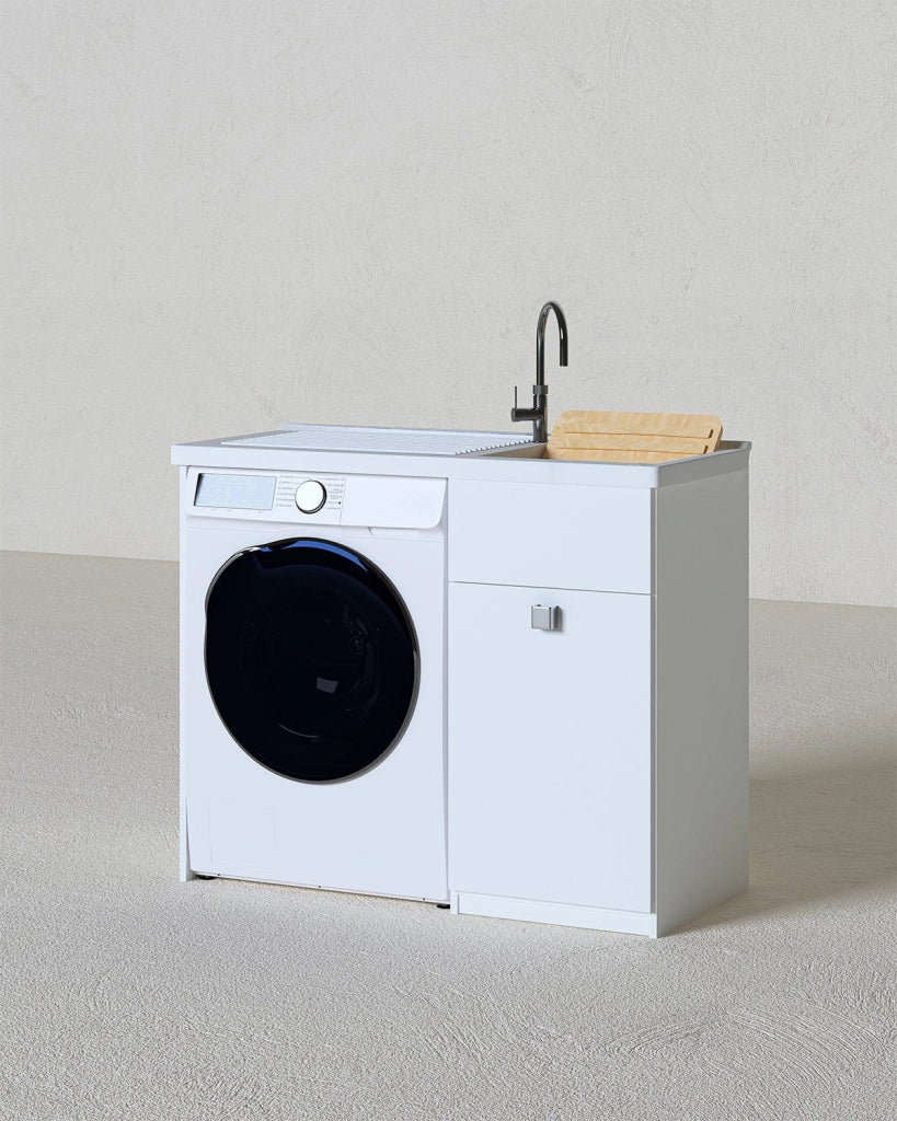 Mobile coprilavatrice Brilla Sx - Con 1 anta e lavatoio  Contenitore salvaspazio per bagno e lavanderia - Lavatrice non inclusa - Bianco - 109x93x60 cm_