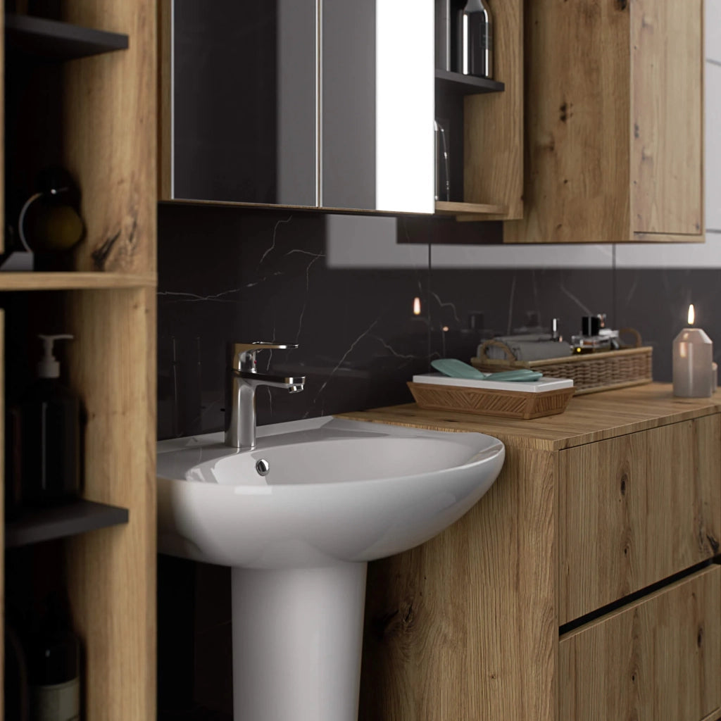 Pensile bagno con specchio VAMI Rovere Artisan, Grigio Grafite 90 cm 2 ante 90x15x75 cm