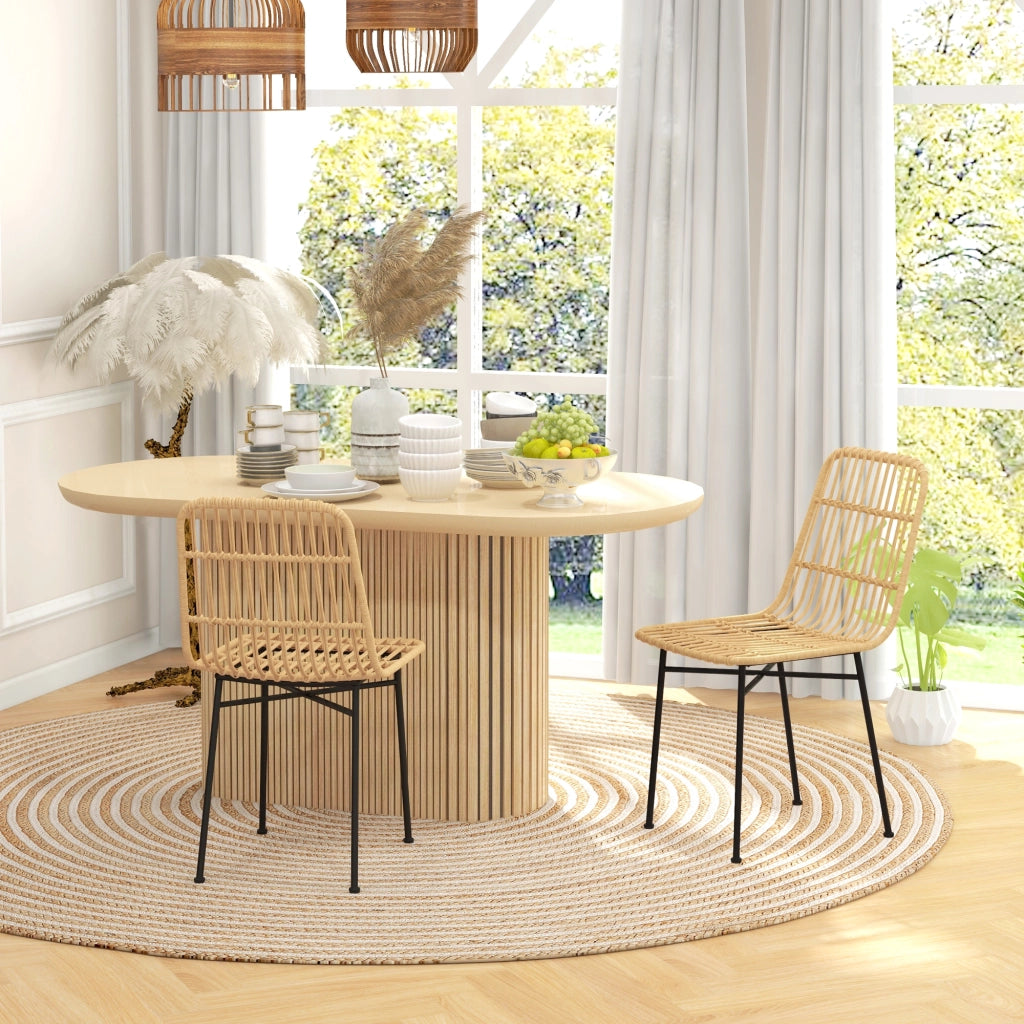 Set 2 Sedie da Pranzo ¨C Zephmum ¨C Rattan PE, Acciaio, Giallo, 45x57x83 cm