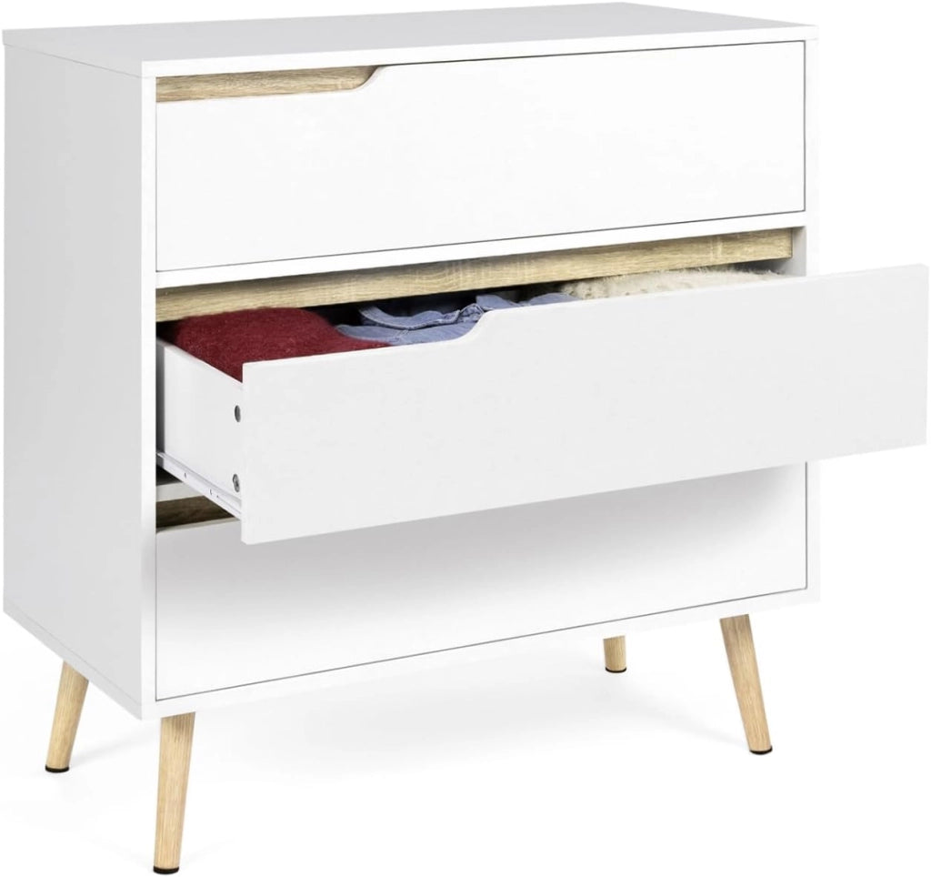 IDMarket - Cassettiera scandinavo a 3 cassetti legno e bianco HELSINKI
