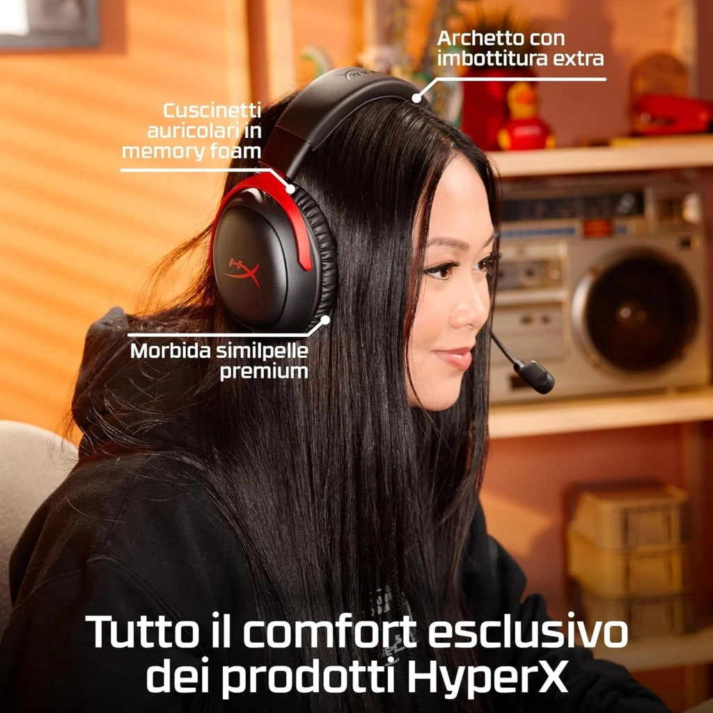 Cloud III S Wireless, Cuffie Bluetooth, Audio 3D, Microfono Noise-Cancelling, Fino a 200 ore di Autonomia, Dongle USB-C, Compatibili con PC, PS5, Nintendo Switch, Nero