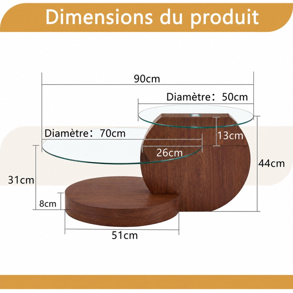TAVOLINO DA SALOTTO 78,5x78,5x24,5 cm MDF e vetro trasparente effetto noce