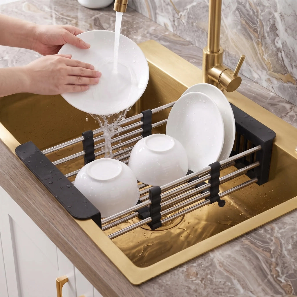 Lavello In Acciaio Con Set Di Accessori 3 Pz. Rea Liam Brush Gold Accessori grigi