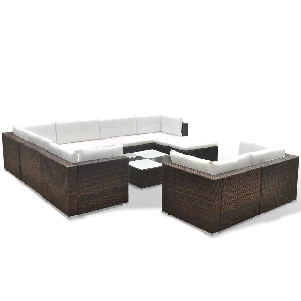 Set Divani da Giardino 10 pz con Cuscini in Polyrattan Marrone 41875