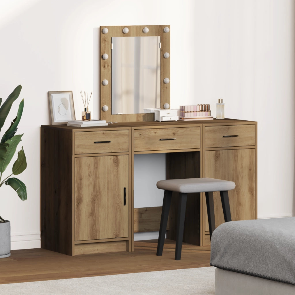 Set da Toeletta 3 Pezzi con LED in Legno Ingegnerizzato Rovere di