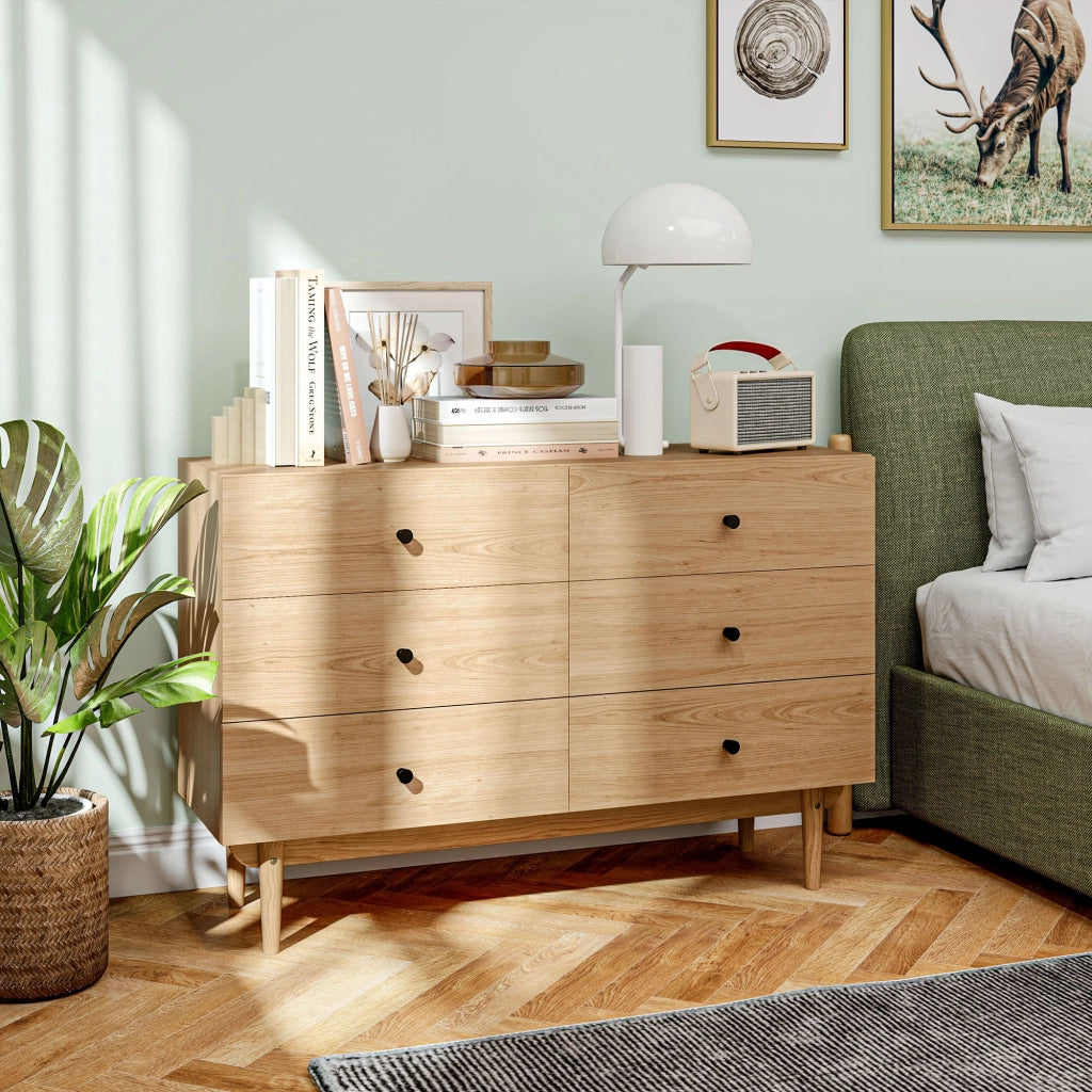 Cassettiera 6 Cassetti in Legno Massello ¨C zephmum ¨C 120x40x80 Colore Legno