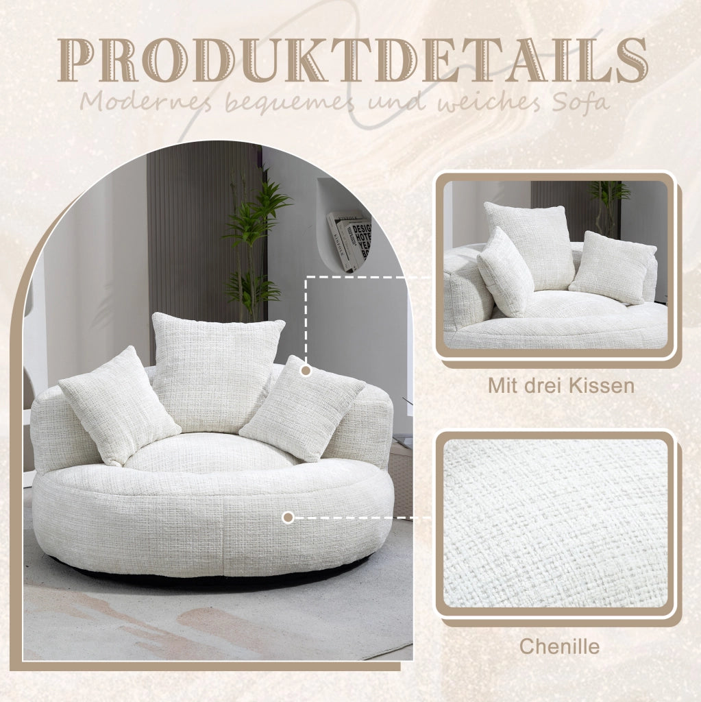 Poltrona sacco in ciniglia beige 108x108x52 cm