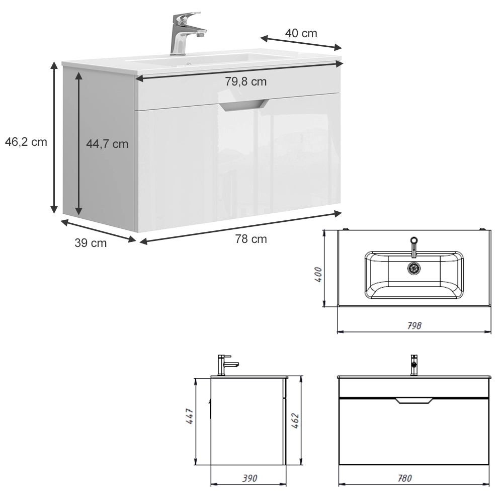 Vicco Set di mobili da bagno Bianco 2 parti, mobile base 80 cm