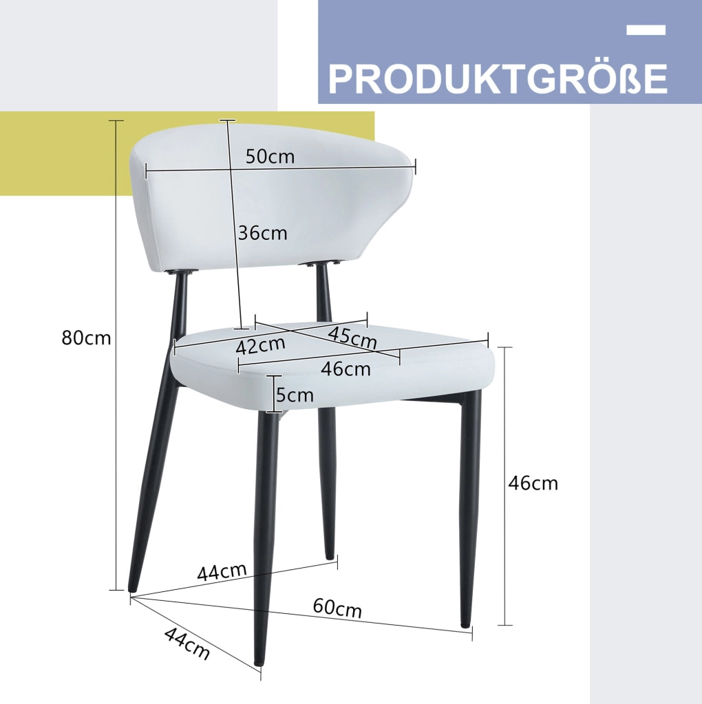 Sedie da pranzo moderne in PU bianco con gambe in metallo nero; set da 2; 72 x 65 x 47;5 cm