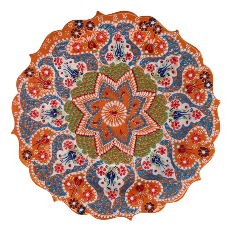 Piatto decorativo ceramica arancione cm ø30h3