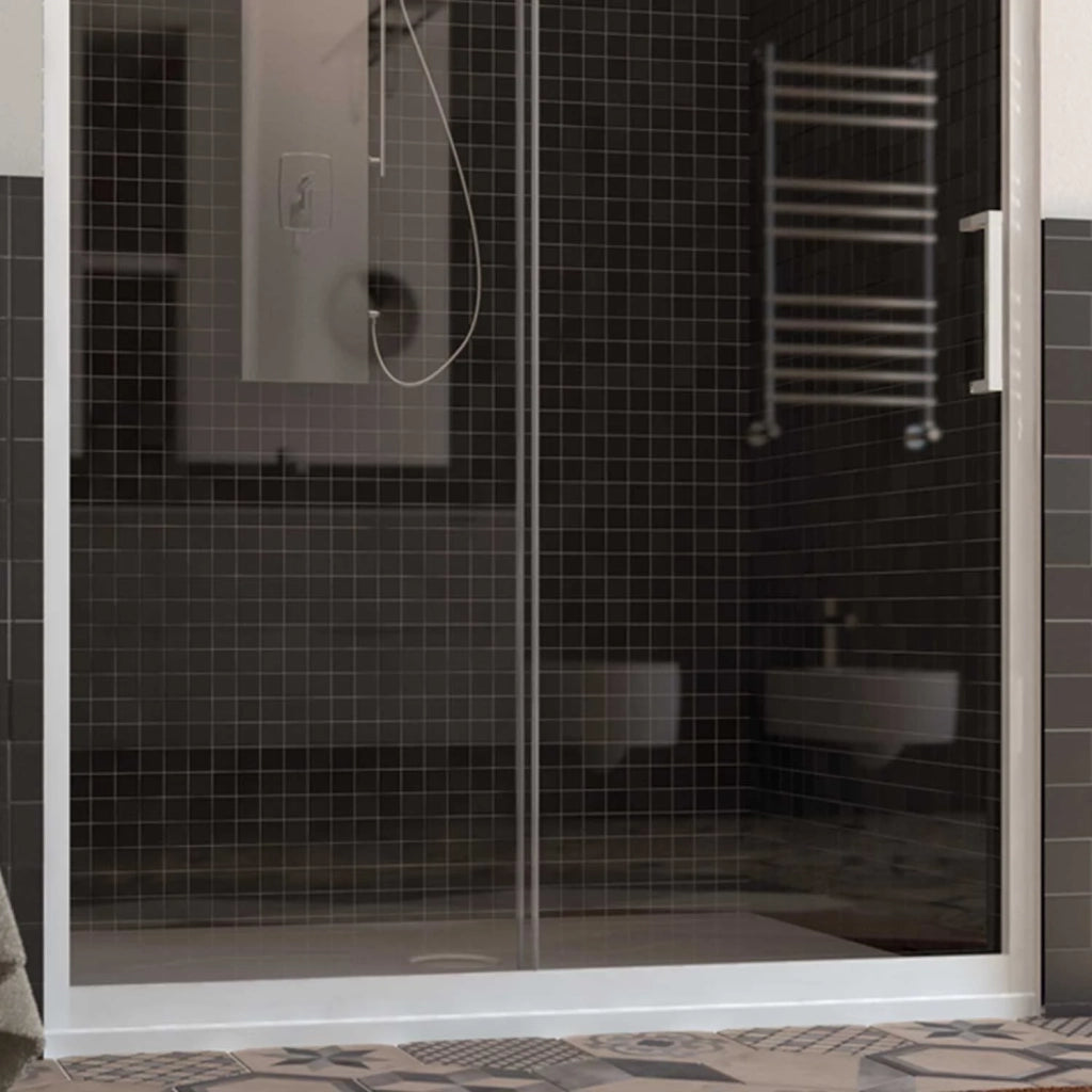 Porta Doccia Nicchia in PVC 150 CM H 200 Vetro Trasparente Profilo Bianco mod. Glax 1 Anta