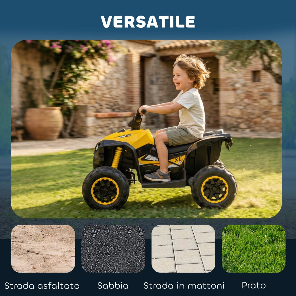 Quad Elettrico per Bambini 12V, 2 Velocit¨¤, Ruote Larghe con Clacson e Fari LED, Et¨¤ 3-5 Anni, Giallo