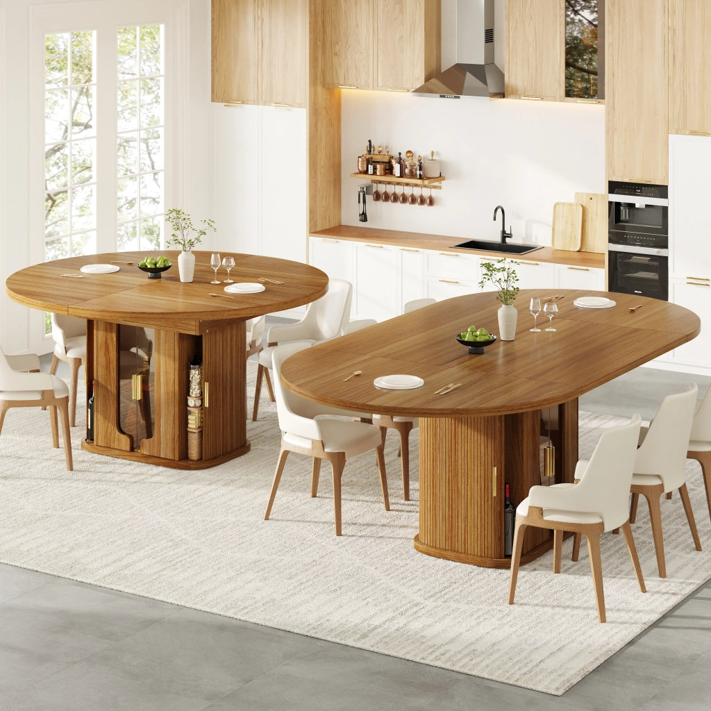 Tavolo da pranzo - rotondo estraibile - 118-158 cm - ante in vetro - fino a 6 persone - noce