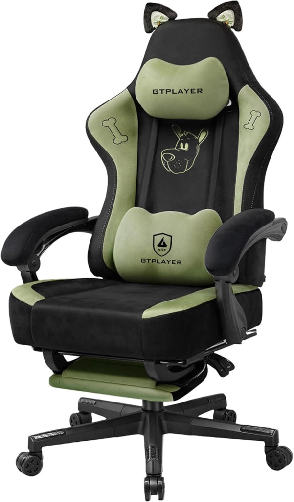 Carina sedia da gioco, sedia da gioco, sedia da ufficio, ergonomica, con orecchie di gatto, memory foam e poggiapiedi, 150 kg, in similpelle, marrone