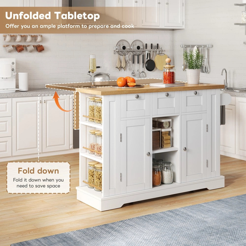 Tavolo da Cucina Mobile con Schublade e Ripiani ¨C Xylo ¨C 132 cm, Stile Rustico