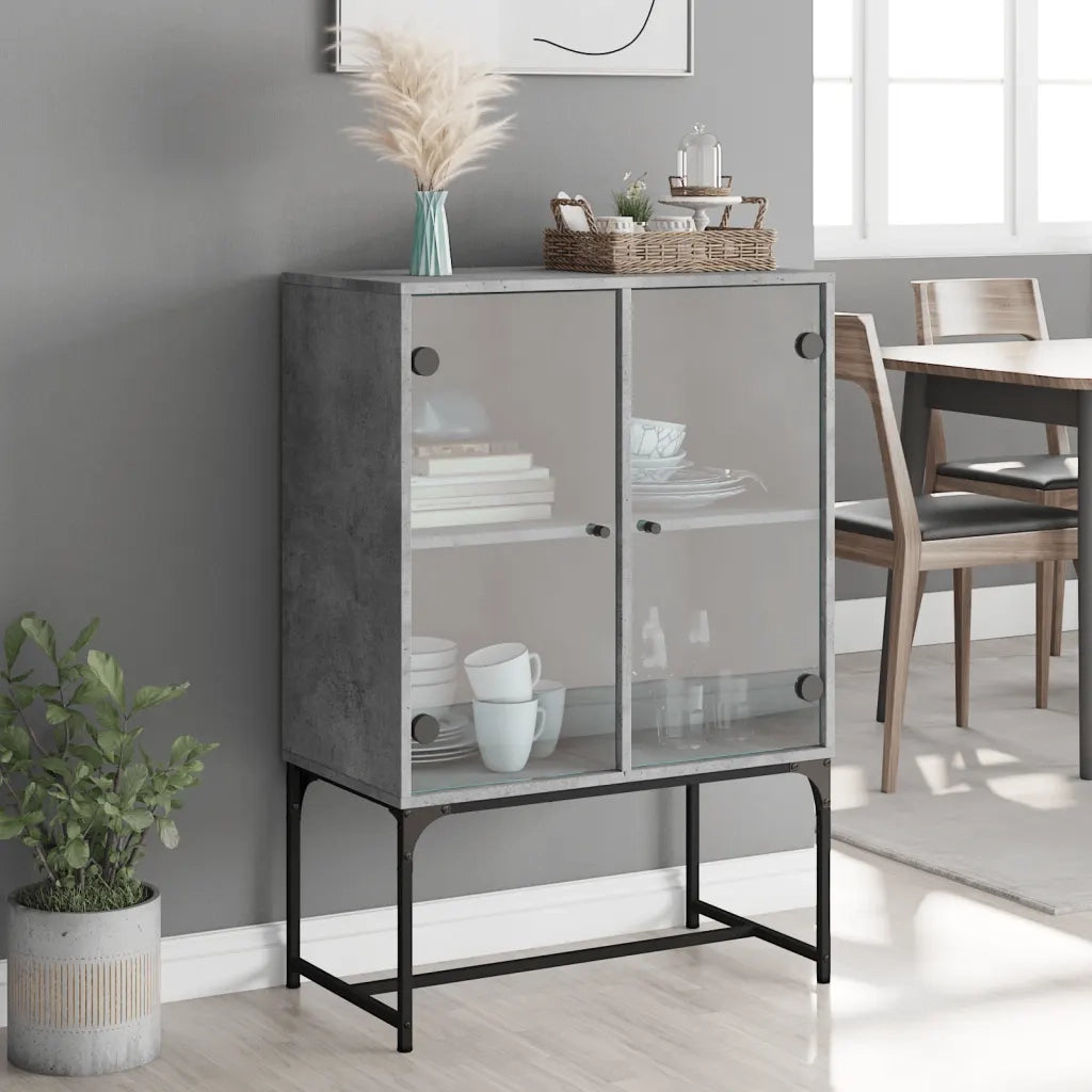 Mobile con Ante in Vetro Grigio Cemento 69x37x100 cm 836549